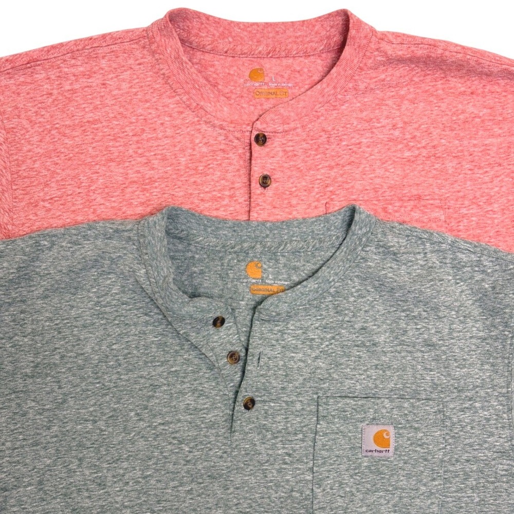 Carhartt Mens Henley Pocket T-Shirt Lot of 2 Original Fit‎ Green Red Large K84